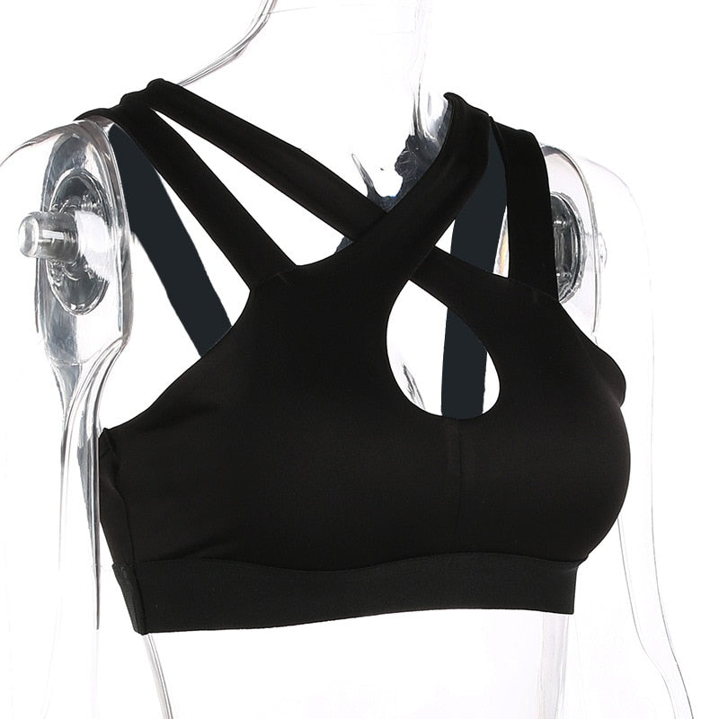 Sexy Women Halter Yoga Bra Strappy Sport Bras Push Up Shockproof Sport Bra Vest Tank Tops Fitness Running Workout Bra