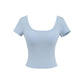 Fitness yoga wearing short sleeved T-shirt