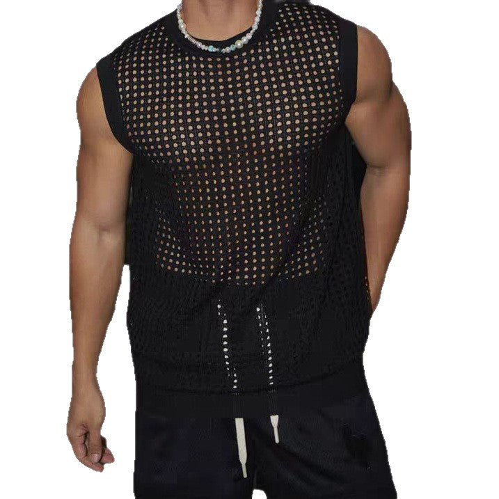 Sleeveless T-shirt fitness mesh camisole top