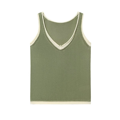 Two fake V-neck sleeveless tank tops with contrasting colors