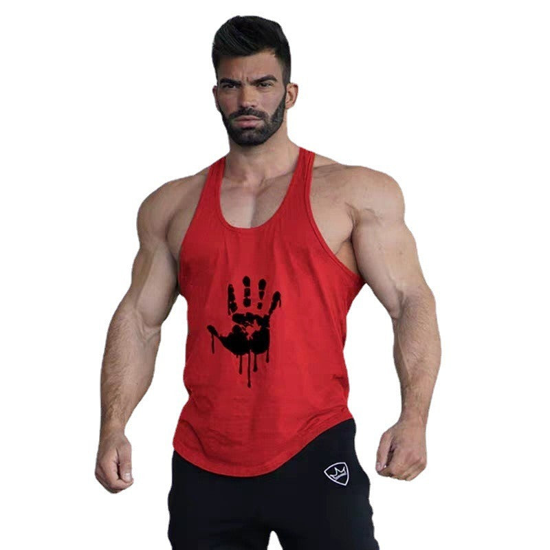 Fitness Tank Top Mens Sports Tank Top Summer Muscle Tank Top Cotton Sweat absorbing Embossed Thin Belt Tank Top