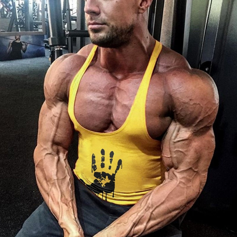 Fitness Tank Top Mens Sports Tank Top Summer Muscle Tank Top Cotton Sweat absorbing Embossed Thin Belt Tank Top