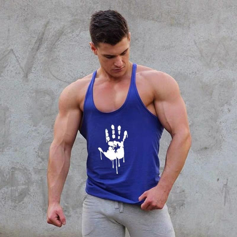 Fitness Tank Top Mens Sports Tank Top Summer Muscle Tank Top Cotton Sweat absorbing Embossed Thin Belt Tank Top