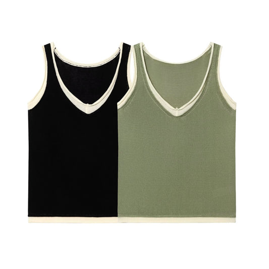 Two fake V-neck sleeveless tank tops with contrasting colors