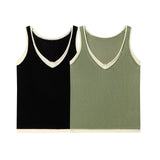 Two fake V-neck sleeveless tank tops with contrasting colors