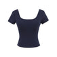 Fitness yoga wearing short sleeved T-shirt