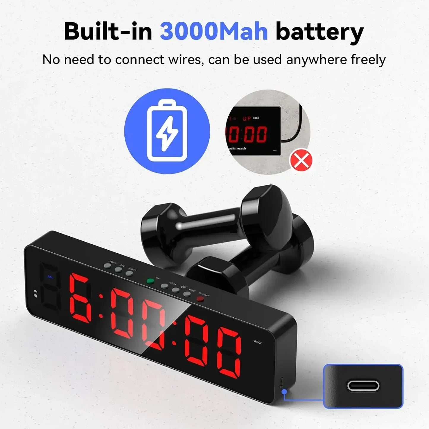 Remote Gym Timer 2 inch Ultra-Clear Interval Time Timers with LED Countdown/Up Wall Clock Battery Power Fitness Timer Stopwatch