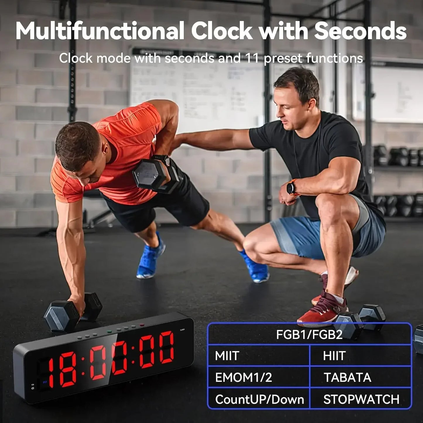 Remote Gym Timer 2 inch Ultra-Clear Interval Time Timers with LED Countdown/Up Wall Clock Battery Power Fitness Timer Stopwatch