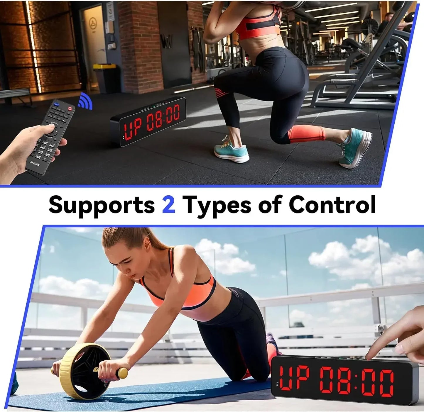 Remote Gym Timer 2 inch Ultra-Clear Interval Time Timers with LED Countdown/Up Wall Clock Battery Power Fitness Timer Stopwatch
