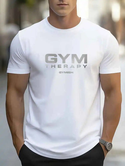 GYM THERAPY Men's Workout T-Shirt GYMISH Fitness Short Sleeve Tee Gym Training Casual Cotton T Shirt For Men Bodybuilding Sports